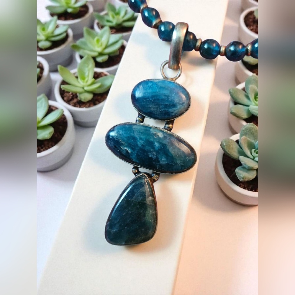NWT BLUE APATITE/ 925 SILVER HAND BEADED NECKLACE!!